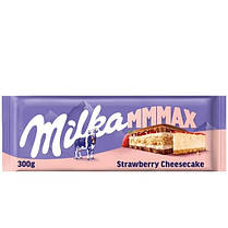 Milka mmMax Strawberry Cheesecake-молочний шоколад зі смаком чізкейку, полуницею і печивом, 300 гр Швейцарія