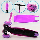 Дитячий триколісний самокат-біговел 3в1 Best Scooter BS-26566 Рожевий, колеса зі світлом, сидіння, фото 6