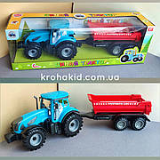 Іграшка синій трактор дитячий з причепом інерційний