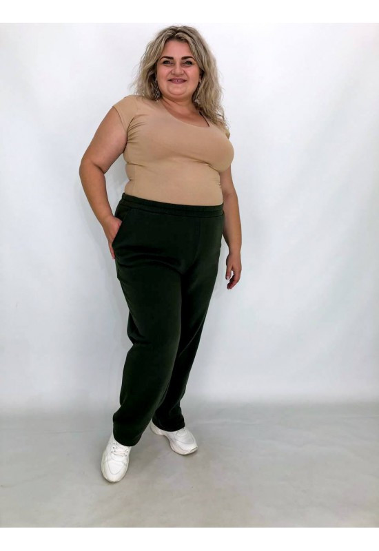 Жіночі штани з кишенями "Тоффі" пояс на гумці великі розміри  74-76 Штани темно-зелені