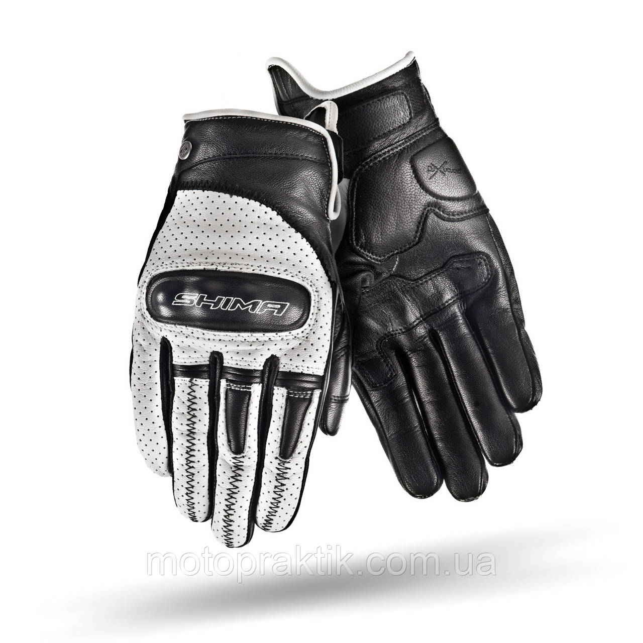 SHIMA CALIBER Gloves Black/White, XL Мотоперчатки летние кожаные с защитой - фото 1 - id-p244318348