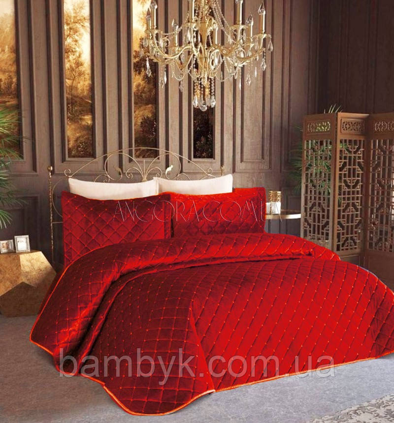 Покривало Велюрове 250x260 З Наволочками Червоного кольору Lizbon Home