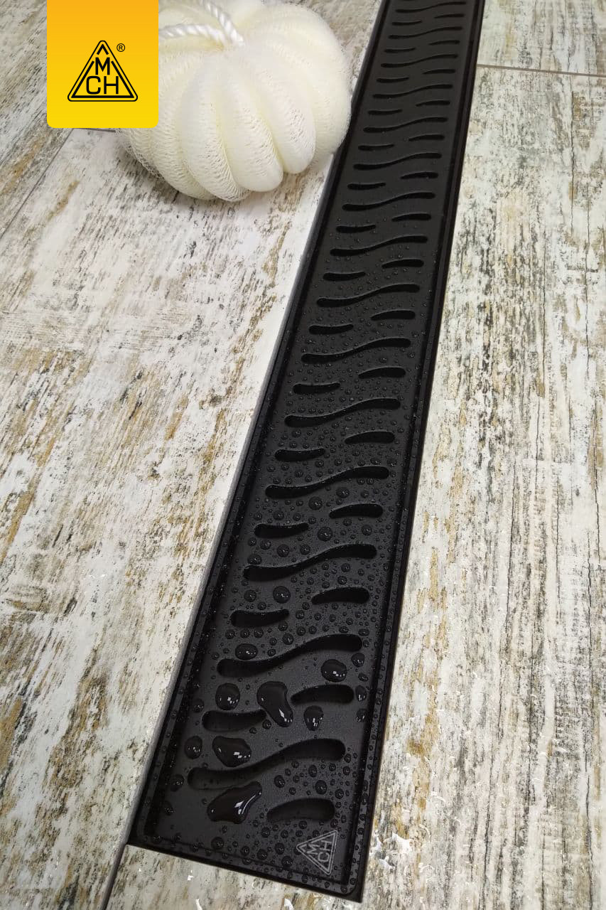 Душовий канал МСН чорний, решітка Гармонія, сухий сифон,750 мм, арт. 750 НС