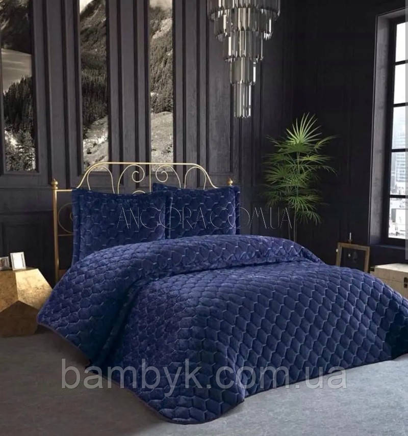 Покривало Велюрове 250x260 З Наволочками Синього кольору Lizbon Home