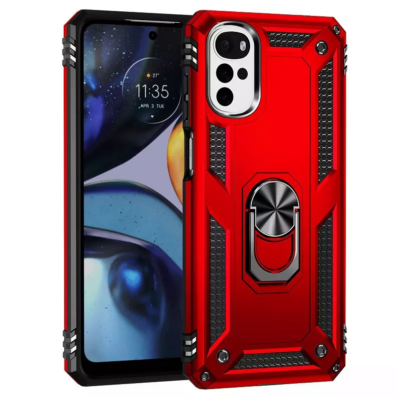 Протиударний матовий чохол для Motorola G22 червоний бампер із кільцем підставкою, фото 1