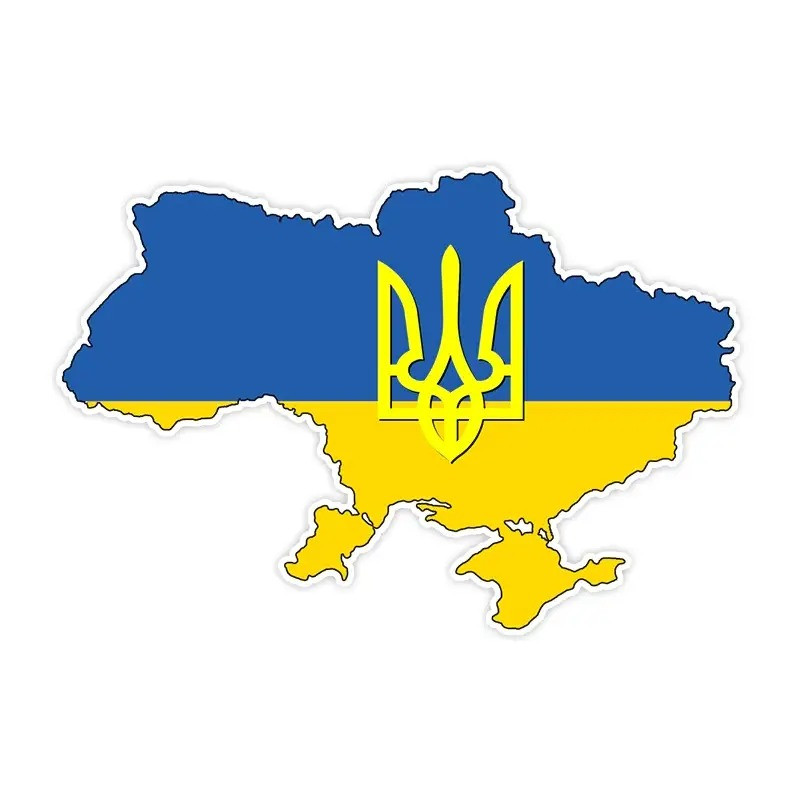 Вінілова наклейка на авто карта України з Тризубом, Жовто-блакитний, фото 1