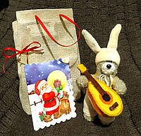 Подарунковий ведмедик у торбі з листівкою Handmade Авторська іграшка Ведмедик в'язаний У машину На ялинку