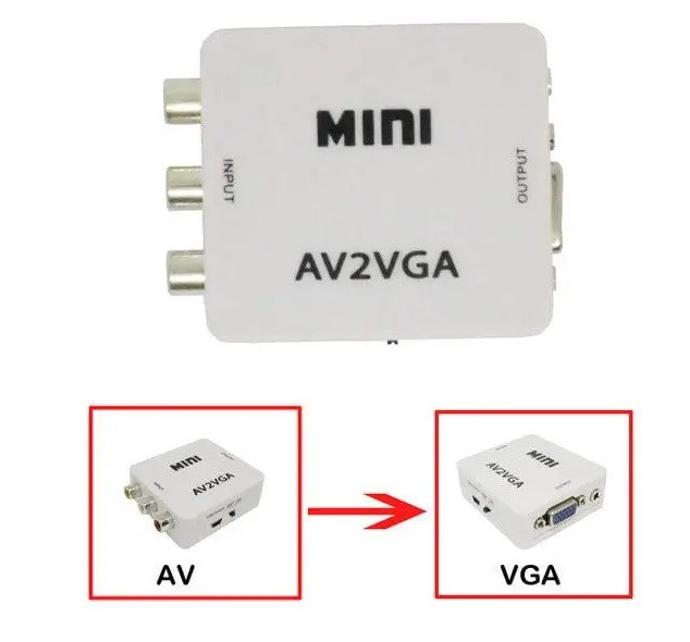 Конвертер адаптер с AV RCA тюльпаны на VGA питание и аудио AV2VGA преобразователь колокольчики - фото 8 - id-p1707684873