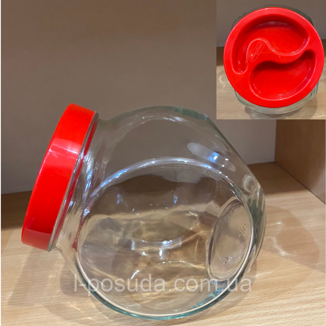 Банка для зберігання 1,73 л (4шт) Everglass скляна з пластиковою крышкою, фото 1