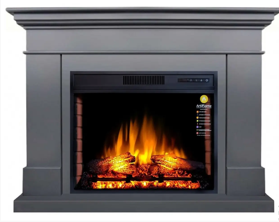 Камінокомплект Електрокамін ArtiFlame Sacramento AF28S Сірий Графіт (зі звуком) Електричний 3D Камін