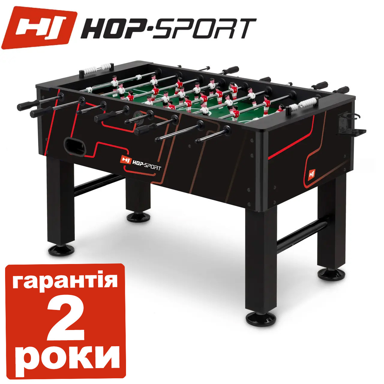 Настільний футбол для офісу і будинку Hop-Sport Evolution Black/Red . Д 140 см х Ш 75,5 см х В 86,5 см