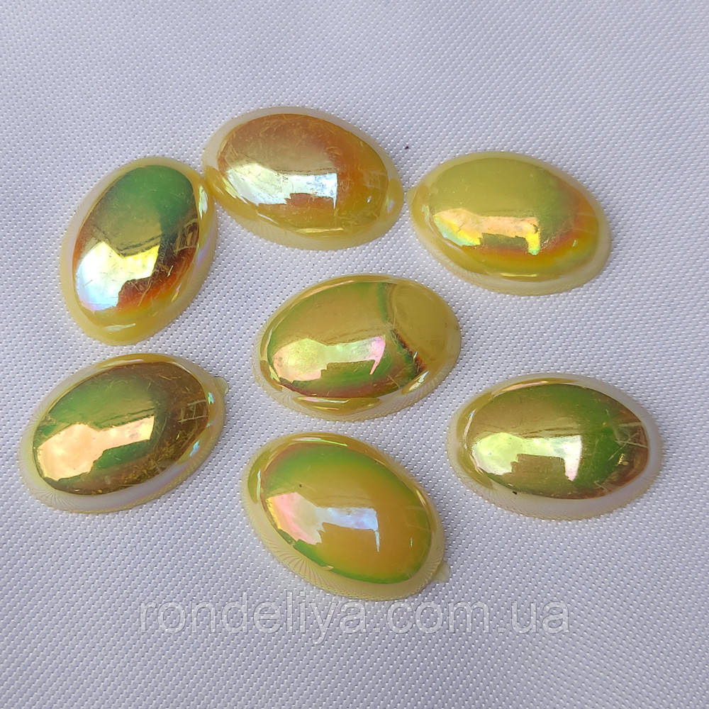 Клейові кабошони акрил "Овал" Жовтий 18х12 мм 20 шт уп, фото 1