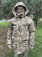 Зимняя военная куртка бушлат с капюшоном пиксель на меху из водонепроницаемой ткани