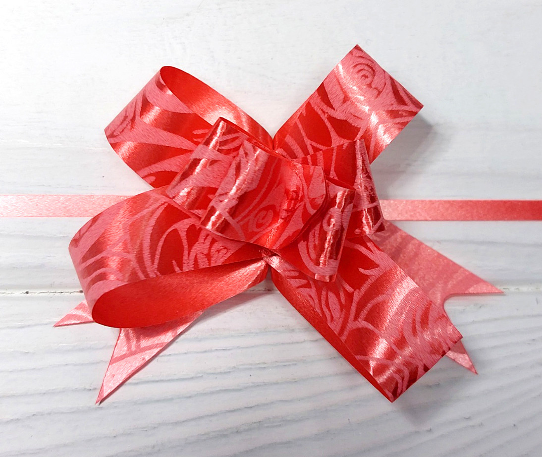 (10шт) Подарункові бантики 1,5х25см (6х5см у зібраному вигляді) бант-затяжка Колір - Червоний