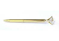 Ручка шариковая с декором в виде кристалла, золотая. С золотым креплением у кристалла 14см