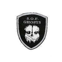 Качественный шеврон S.O.F. Ghosts ССО Привидения щит, шевроны на липучке, черный с серой вышивкой Call of Duty