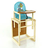 Детский деревянный стульчик для кормления ТМ "Мася" №2051 "Серый зайчик" Голубой