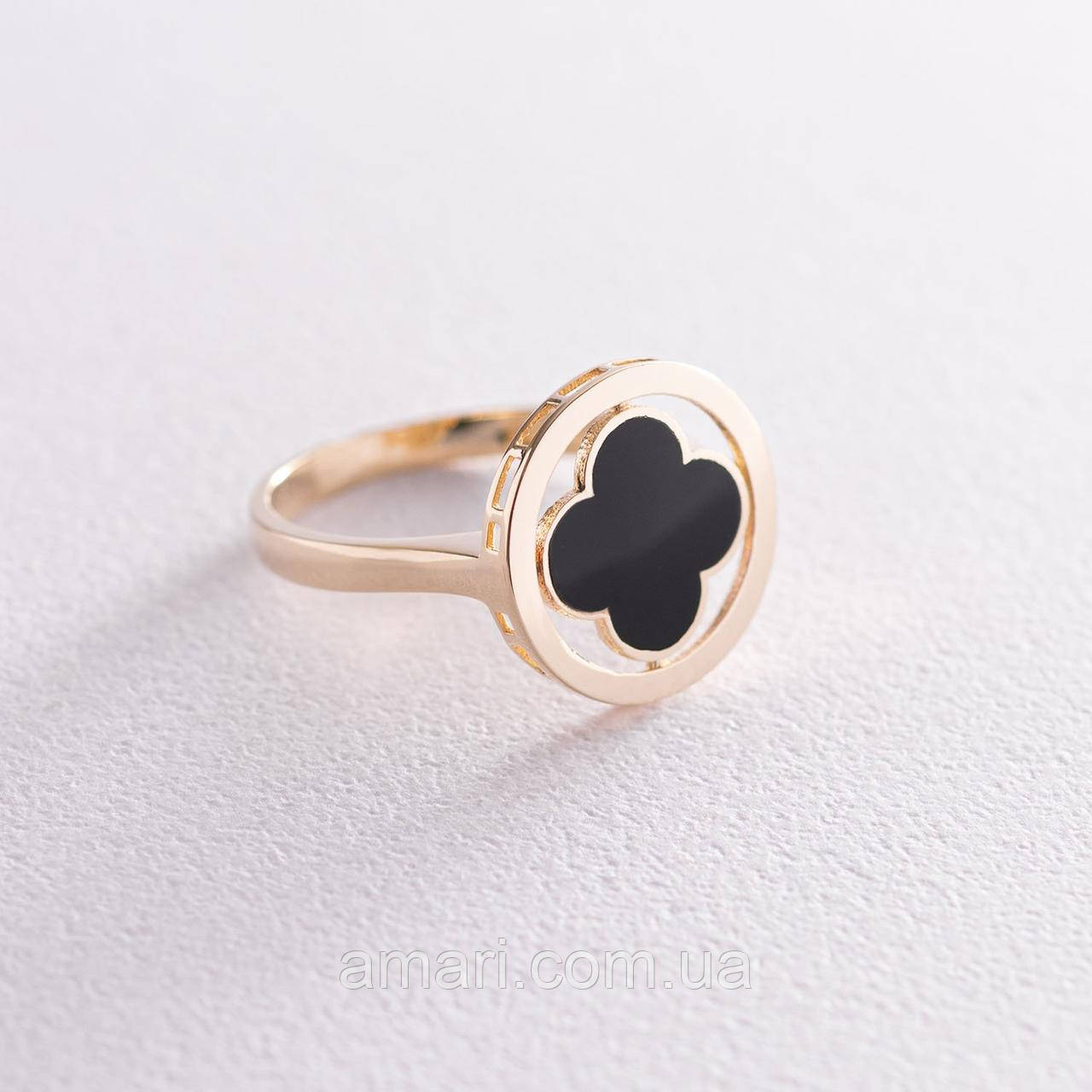 Кільце "Клевер" в жовтому золоті (емаль) к06710, фото 1