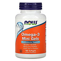 УЦЕНКА Омега-3, Omega-3 Mini Gels, Now Foods, 180 мягких таблеток (брак крышки)