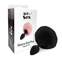 Силіконовий анальний штепсель M Art of Sex - Силіконовий Зайчик Хвости задника, чорний колір, діаметр 3.5, фото 2