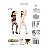 Бодістокінг Passion BS021 black, комбінезон, дрібна сіточка по тілу, велика сітка на ногах, фото 3