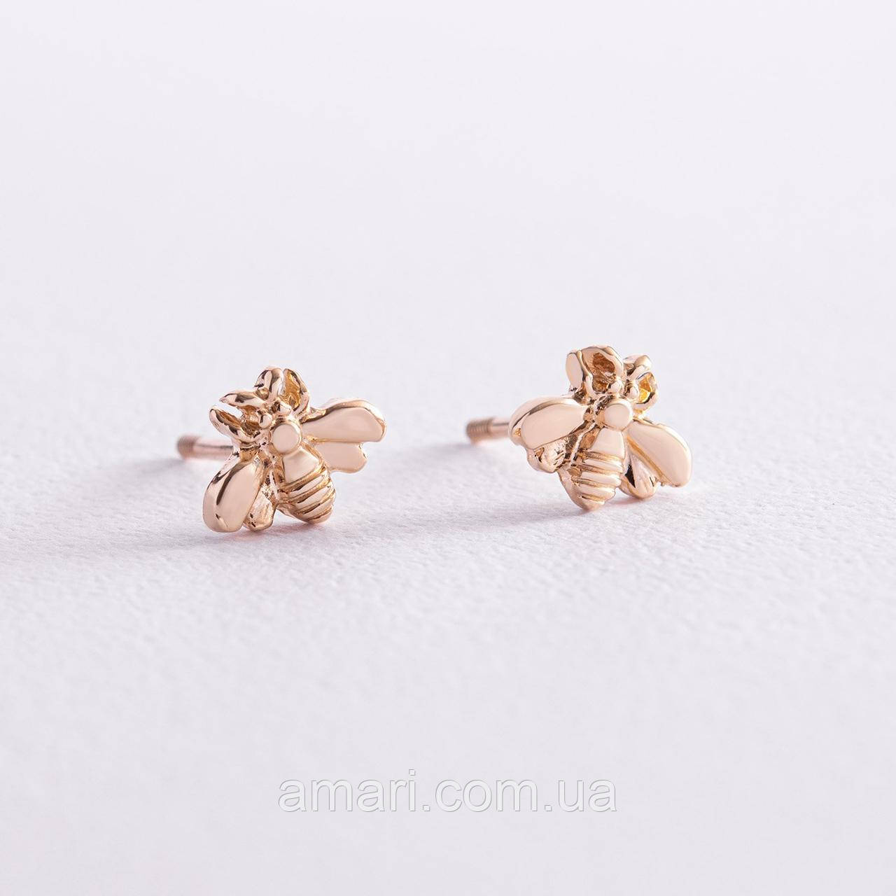 Сережки-пусети "Пчетки" у жовтому золоті 
с07855, фото 1