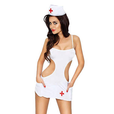 Костюм медсестри Passion AKKIE SET S/M, white, сорочка, трусики, шапочка, фото 1
