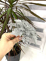 Новогодний декор. Пуансетія ажурна — квітка різдвяна ( срібна 15 см), фото 7