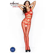 Бодістокінг Passion BS032 red, комбінезон, топ і велика сітка, фото 6