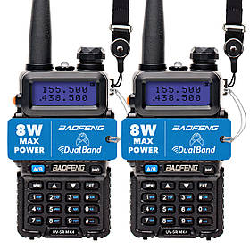 Рация Baofeng UV-5R комплект 2 шт., UHF/VHF, 8 Вт, 1800 мАч + Гарнитура + Ремешок на шею Mirkit