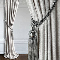 Комплект - стильные современные кисти для штор + держатели, подхваты шторные зеркальные,серебро, серый (4шт)