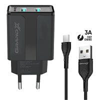 Новинка Зарядное устройство Grand-X CH-15T 5V 2,1A USB Black + cable USB -> Type C, Cu, 4A, TPE (CH-15T) !