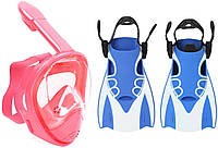 Детский набор для плавания 2 в 1 (полнолицевая панорамная маска FREE BREATH XS + короткие спортивные ласты M)