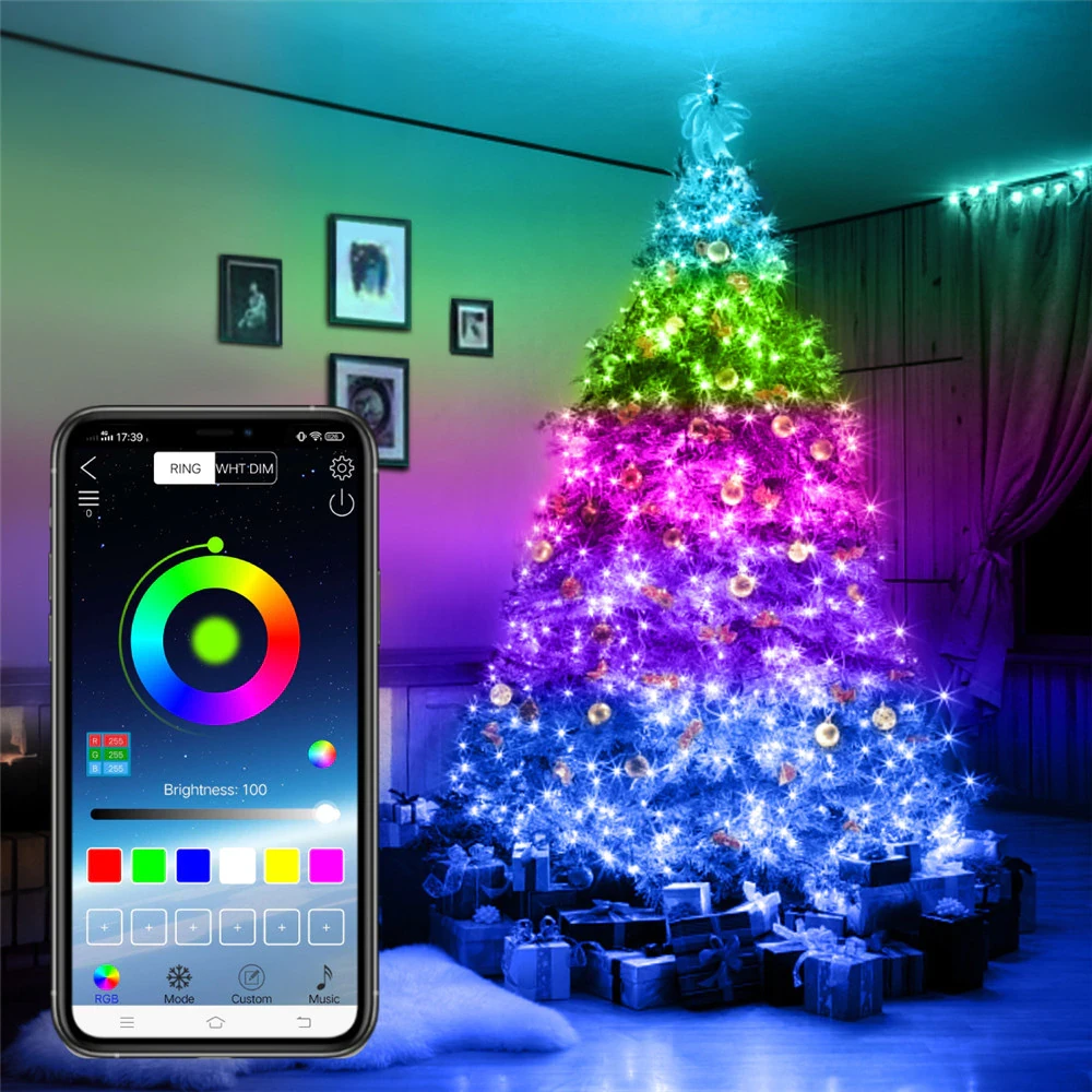 Розумна світлодіодна гірлянда RGB для ялинки та новорічного декору (керування кольору з телефона) 20 м 200 LED