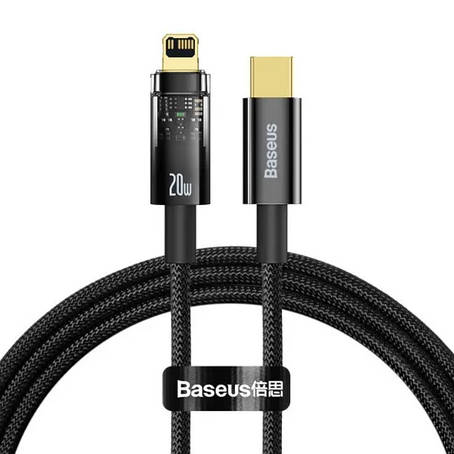 Кабель Baseus Explorer Series Auto Power-Off Fast Charging Data Cable Type-C to Lightning 20W 1m Black, фото 1