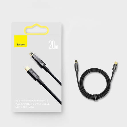 Кабель Baseus Explorer Series Auto Power-Off Fast Charging Data Cable Type-C to Lightning 20W 1m Black, фото 3