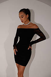 Облягаюча міні сукня з сітки з відкритими плечима та сборкою (р. S-M) 66031929Q
