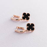 Золоті сережки "Клівер" (онікс) с06278, фото 3