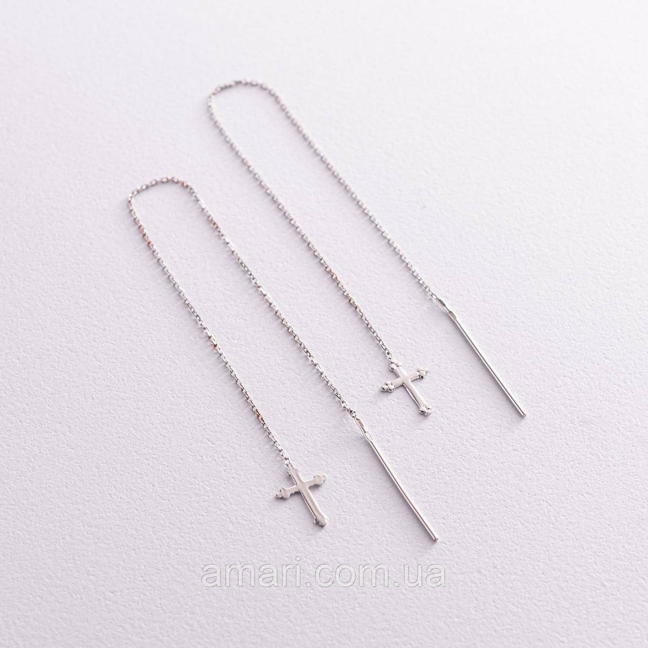 Золоті сережки — протяжки "Крестики" с05243, фото 1