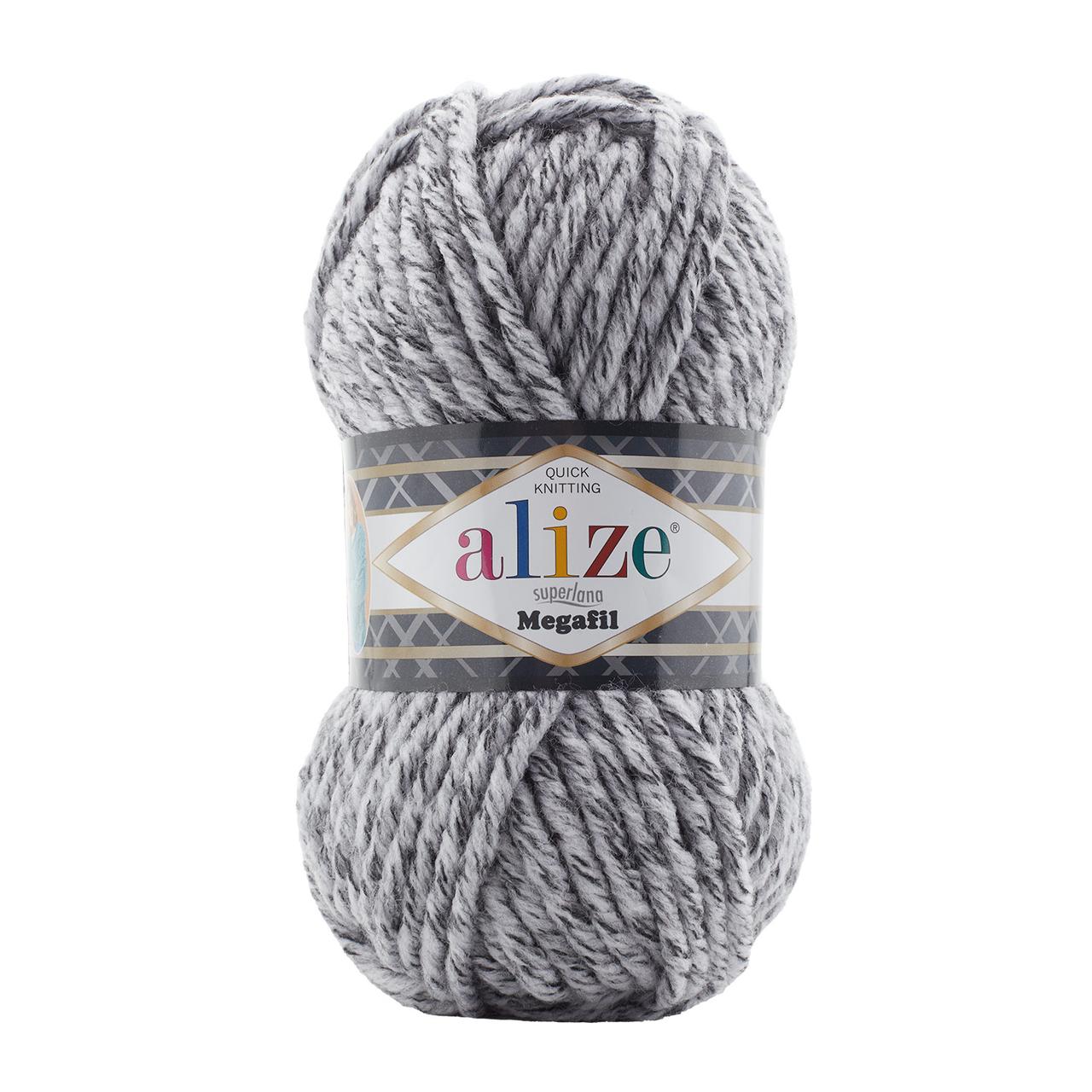 Alize SUPERLANA MEGAFIL (Суперлана Мегафіл) №801 сірий жаспе (Пряжа, нитки для в'язання), фото 1
