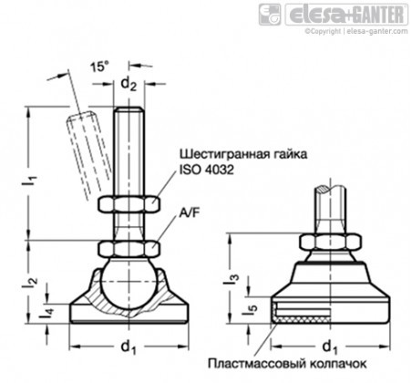 Опора регулируемая GN 343.2, d1=50 мм, винт L1=80 (сталь) М12, Макс. нагрузка 330 кг. (Тип KRE) - фото 2 - id-p1707921249