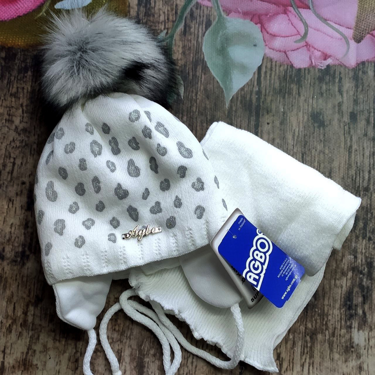 Зимовий комплект для дівчинки з хутряним помпоном.Agbo (Польща)., фото 1