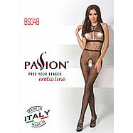 Бодістокінг Passion BS048 black, комбінезон, імітація колгот та відкритого топа, фото 4