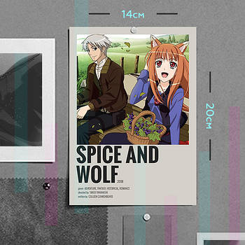 "Холо і Лоуренс Крафт (Вовчиця i прянощі / Spice and wolf)" плакат (постер) розміром А5 (14х20см)