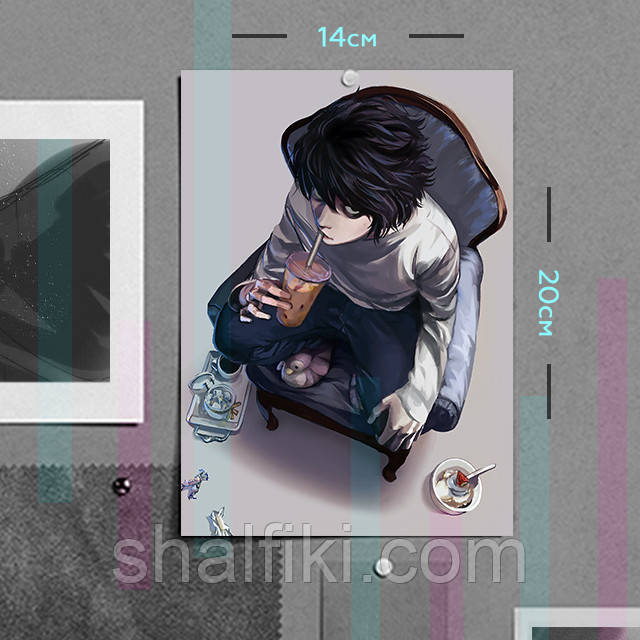 "L (Зошит смерті / Death note)" плакат (постер) розміром А5 (14х20см)