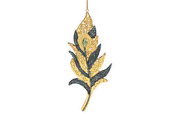 Підвісний декор Перо павича, 18 см, колір — темно-синій із золотом