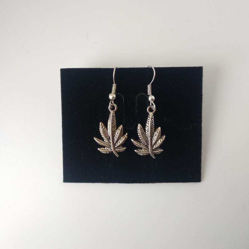 Сережки конопля із сталі лист коноплі, фото 1