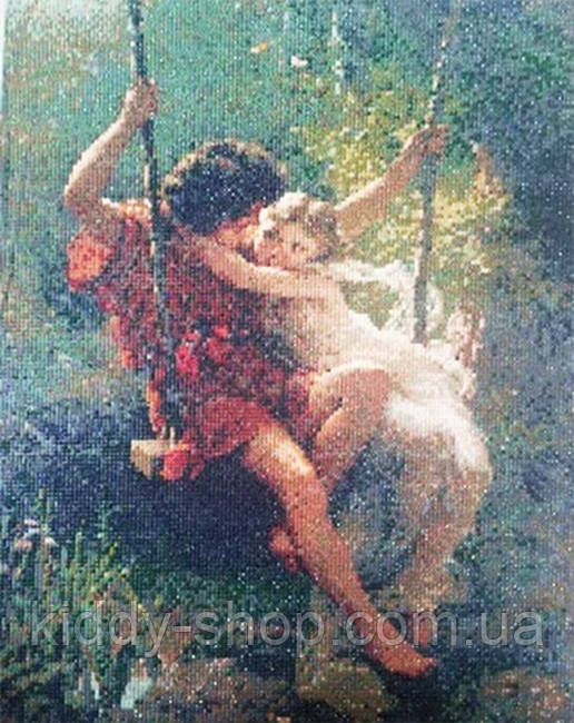 Алмазна вишивка. Картина на підрамнику "На гойдалці", розмір 40х50 см, фото 1