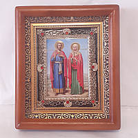 Ікона Адріан та Наталія святі мученики, лик 10х12 см, у коричневому дерев'яному кіоті з камінням