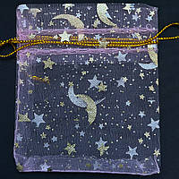 Мішечок подарунковий ніжно-рожевий органза зірочки золотий візерунок розмір 7/8 см із затяжками в пакованні 100 штук